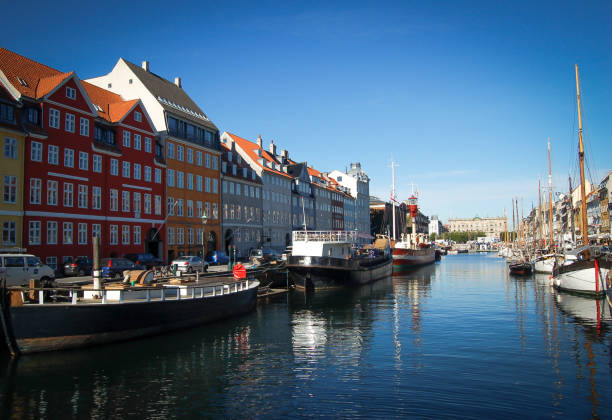 istock copenhagen colored buildings on its river on a blue sky background 977397086