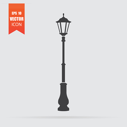 Street light icon in flat style isolated on grey background. For your design, logo. Vector illustration.