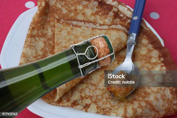 Pancakes With Jam Bottle Cider Stock Photo - Download Image Now - Alcohol - Drink, Apple - Fruit, Apricot Jam