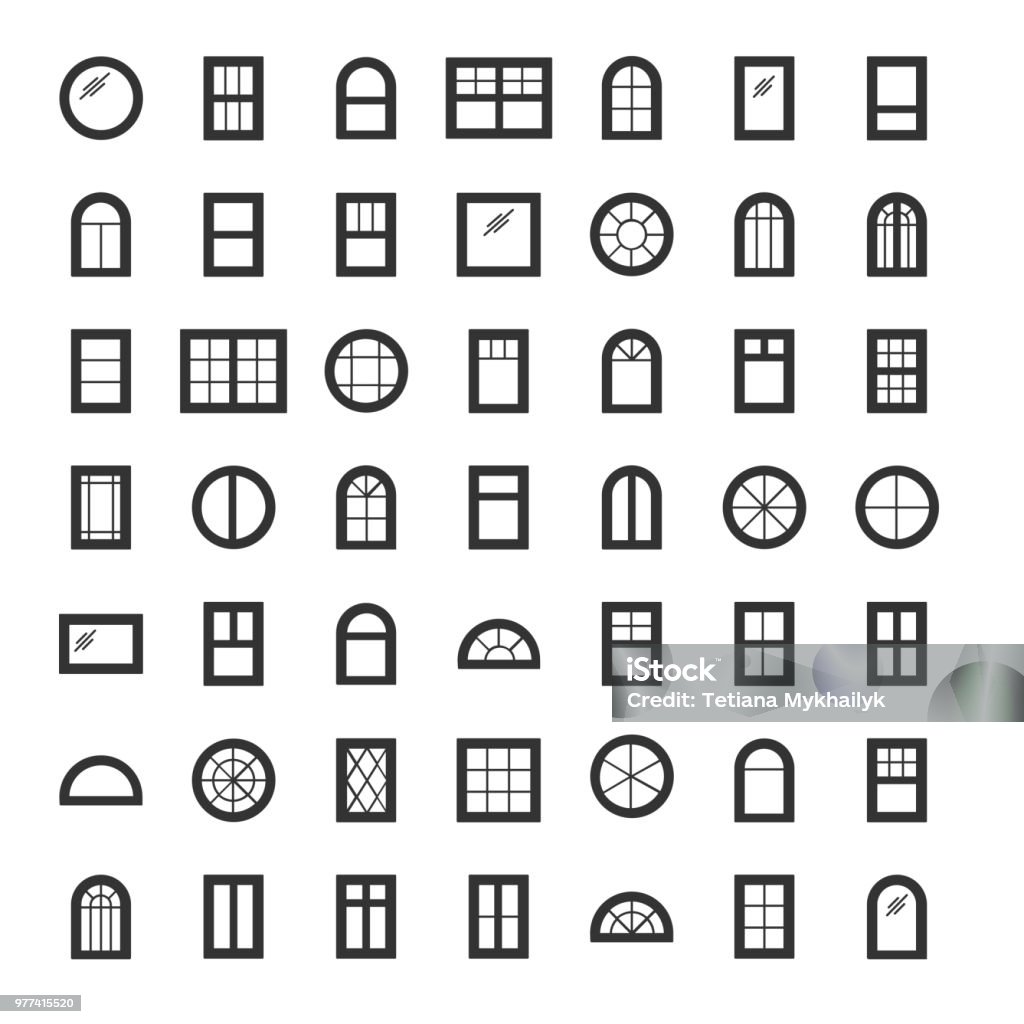 Windows icon collection. Set of line window contours isolated on white background. Windows. Architecture elements. Line icons isolated on white background. Traditional, arch and round window frames Window stock vector