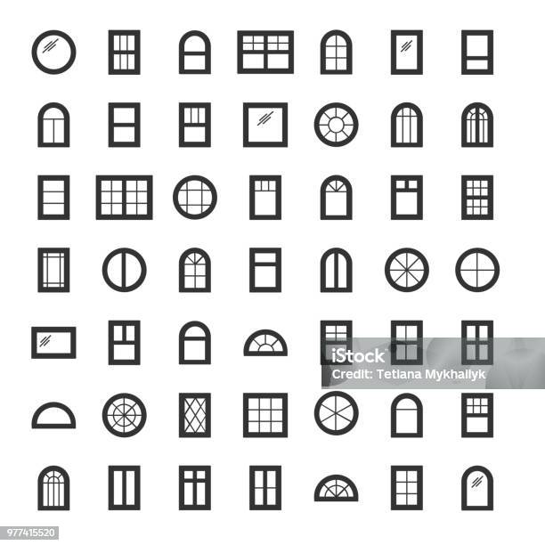 Windows Icon Collection Set Of Line Window Contours Isolated On White Background Stock Illustration - Download Image Now