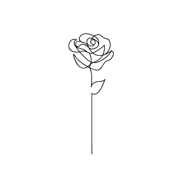 Vector illustration of One line rose design. Hand drawn minimalism style