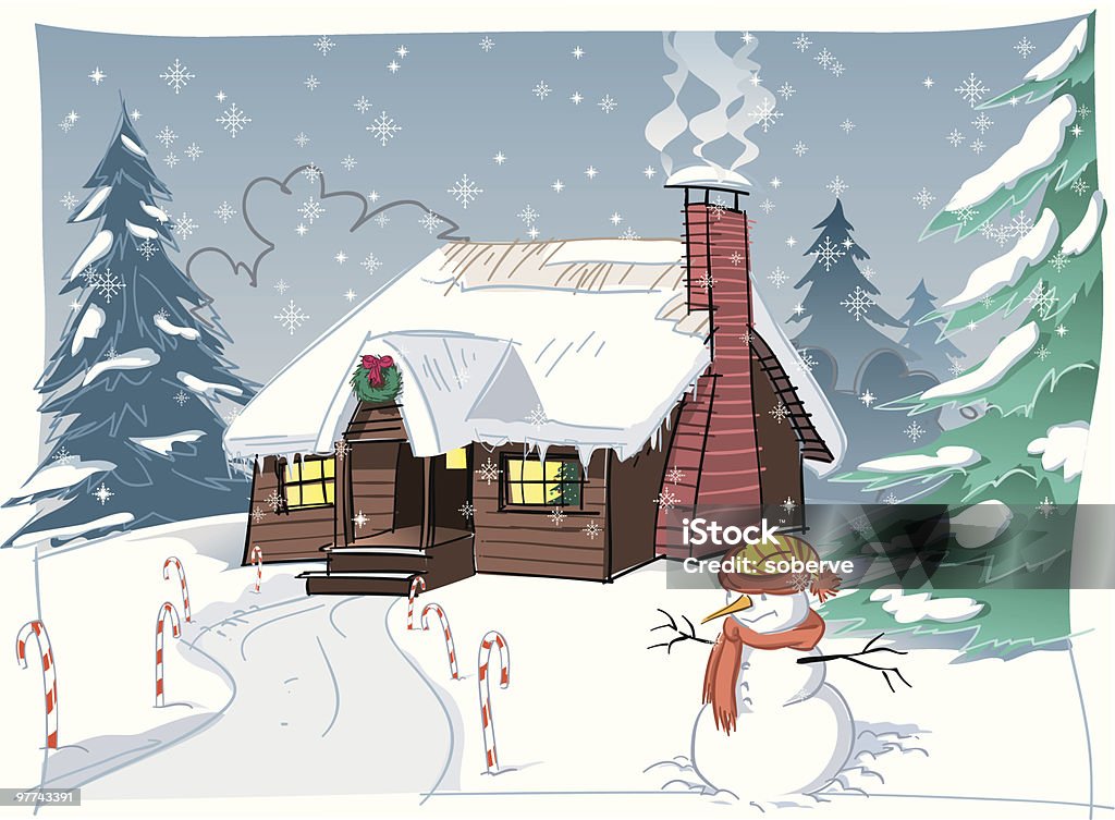 Schnee Weihnachten-Szene - Lizenzfrei Skihütte Vektorgrafik