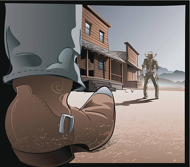 Western Face-off Ghost desert town, tension escalating, someone is gonna die soon. confrontation stock illustrations