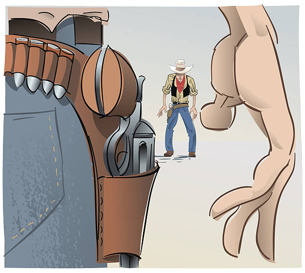 Western face-off #2 Duel scene, western style. confrontation stock illustrations
