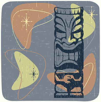 Tiki totem on a vintage background.