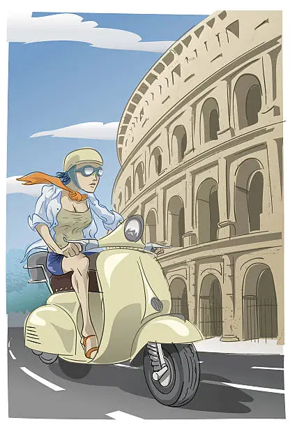 Vector illustration of Scooter at the Colosseum