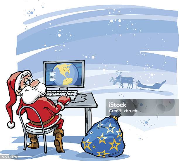 Santa I Komputerze - Stockowe grafiki wektorowe i więcej obrazów Komputer - Komputer, Święty Mikołaj, Boże Narodzenie