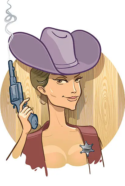 Vector illustration of pretty Sheriff with gun