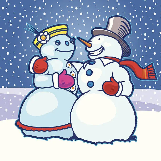 Vector illustration of Snowman & Woman - Christmas Series I
