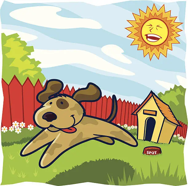 Vector illustration of Childrens Series I -Dog in Yard-