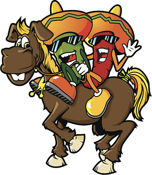 Chili Peppers on a Donkey This is a continuation of my chili peppers series. This is a single layer file provided in Illustrator CS2, version 8 EPS and a 12x11 high-rez jpg. mexican mule stock illustrations