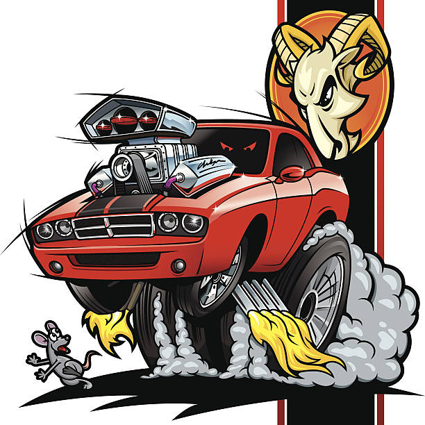 ilustraciones, imágenes clip art, dibujos animados e iconos de stock de hot rod dodge challenger - carrera-de-coches-trucados