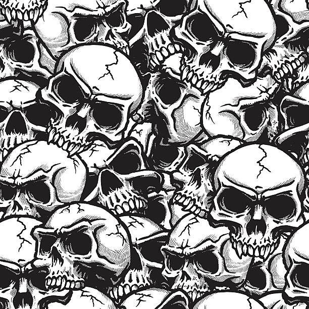 Skull Seamless Pattern This is a set of skulls set in Pattern. Mainly intended to be a background image. Just add to your swatch palette in illustrator and fill any shape for a seamless pattern. Use your scale pattern tool to adjust the size in your shape. All of the skulls are combined so the arrangement is static. The file is provided as an Illustrator 8 EPS and a 300dpi high-rez jpg. skull patterns stock illustrations