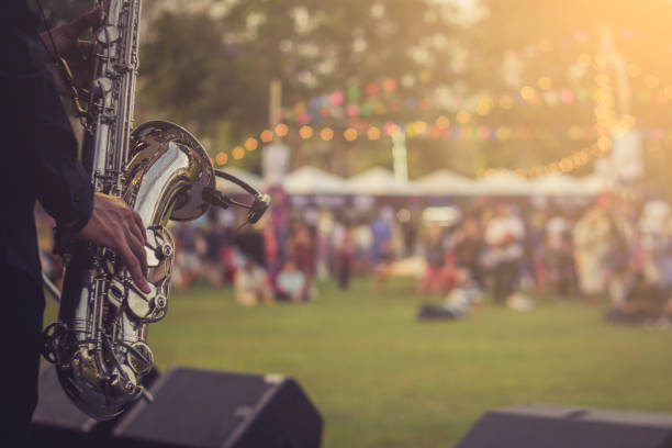 Jazz mood Concept jazz musician playing the saxophone Beautiful voice classical orchestral music stock pictures, royalty-free photos & images