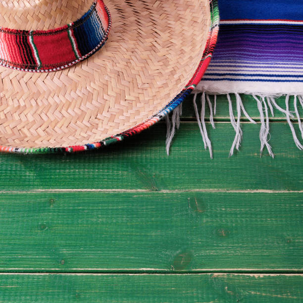 istock Mexico Cinco de Mayo wood background mexican sombrero party 977438008