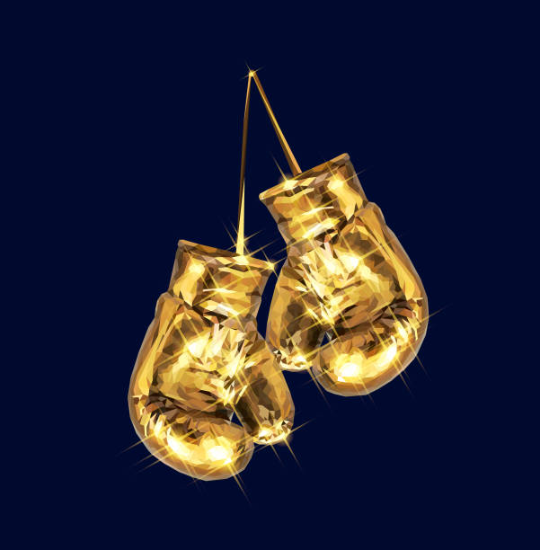 ilustrações, clipart, desenhos animados e ícones de luva de boxe ouro projeto vector ilustração isolado baixo-poli modelagem estilo geométrico - boxing glove boxing glove symbol
