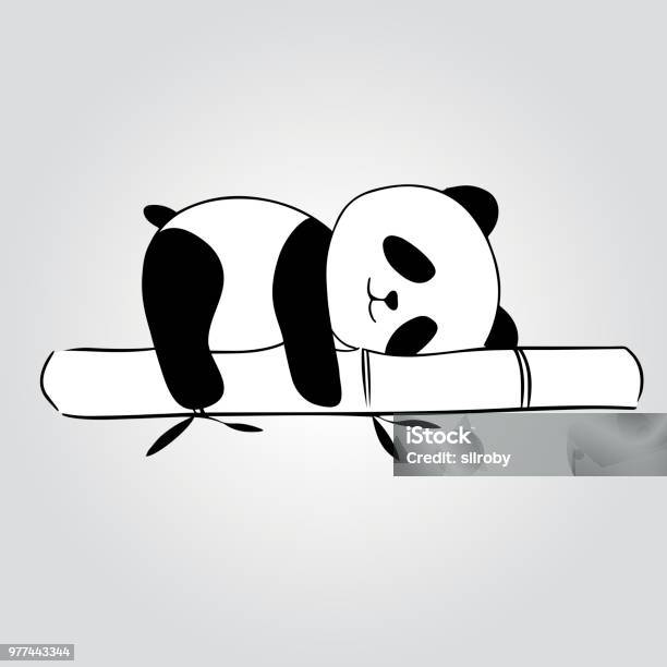 Panda Sleeping Above A Bamboo Trunk Stock Illustration - Download Image Now - Abstract, Animal, Animal Wildlife