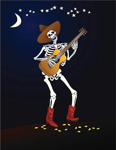 Vector illustration of Day of the Dead _ Skeleton playing guitar