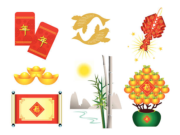 illustrations, cliparts, dessins animés et icônes de icônes de 2 nouvel an chinois - chinese culture china chinese ethnicity frame
