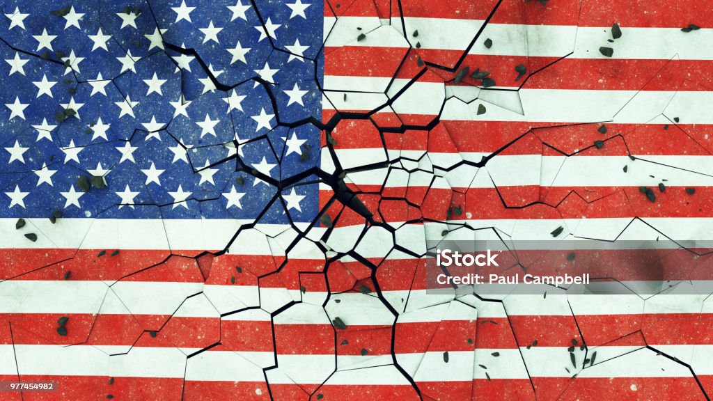 USA Flag On Cracked Concrete USA Flag On Cracked Concrete 3d illustration Broken Stock Photo