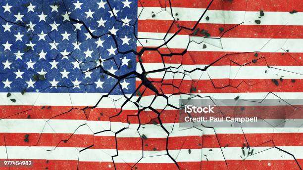 Usa Flag On Cracked Concrete Stock Photo - Download Image Now - Broken, USA, Constitution