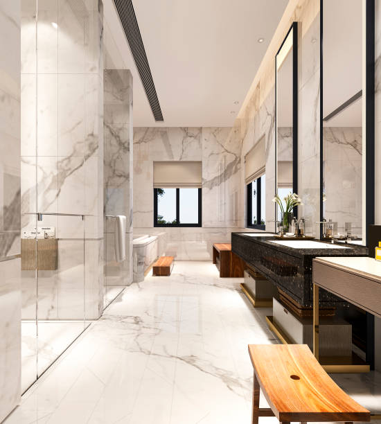 istock 3d rendering luxury modern design bathroom and toilet 977455046