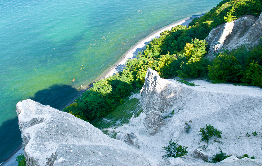 Aerial view to the famous natural landmark called „Kreidefelsen“ - Jasmund-Nationalpark - Island Rügen - Baltic Sea - Germany