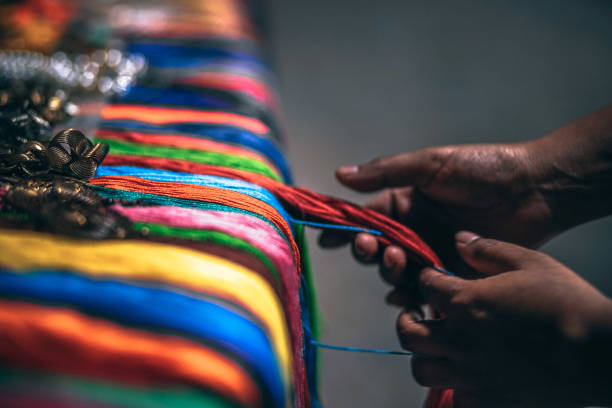 Colorful Thin Threads Placed in Row stock photo