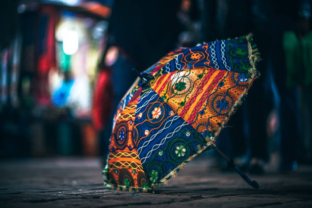 Decorated Umbrella Placed on the Floor