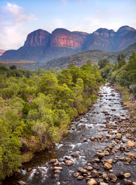 View of the Blyde river in South Africa View of a river in South Africa with mountains in the background. The Blyde Nature reserve. drakensberg mountain range stock pictures, royalty-free photos & images