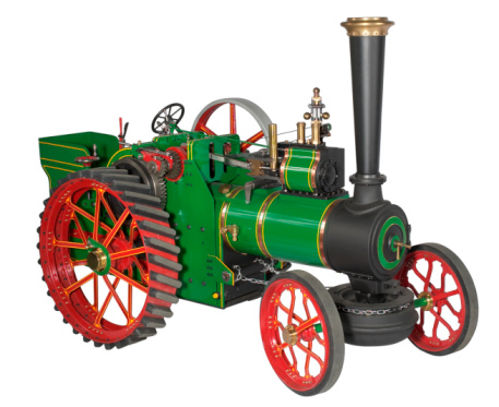 studio shot of a automotive steam engine model in white back