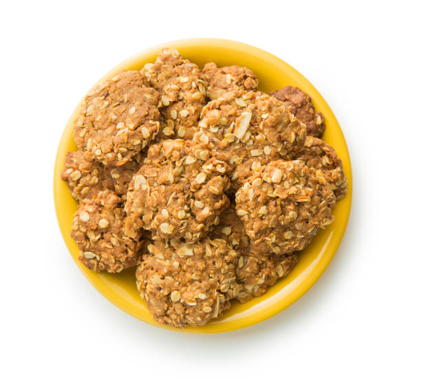 hausgemachte haferflocken cookies - cookie sugar oatmeal isolated stock-fotos und bilder