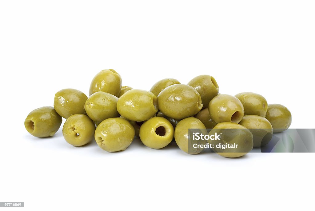 Pile of  green pitted olives  Heap Stock Photo