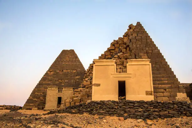 ancient Meroe pyramids in a desert in Sudan