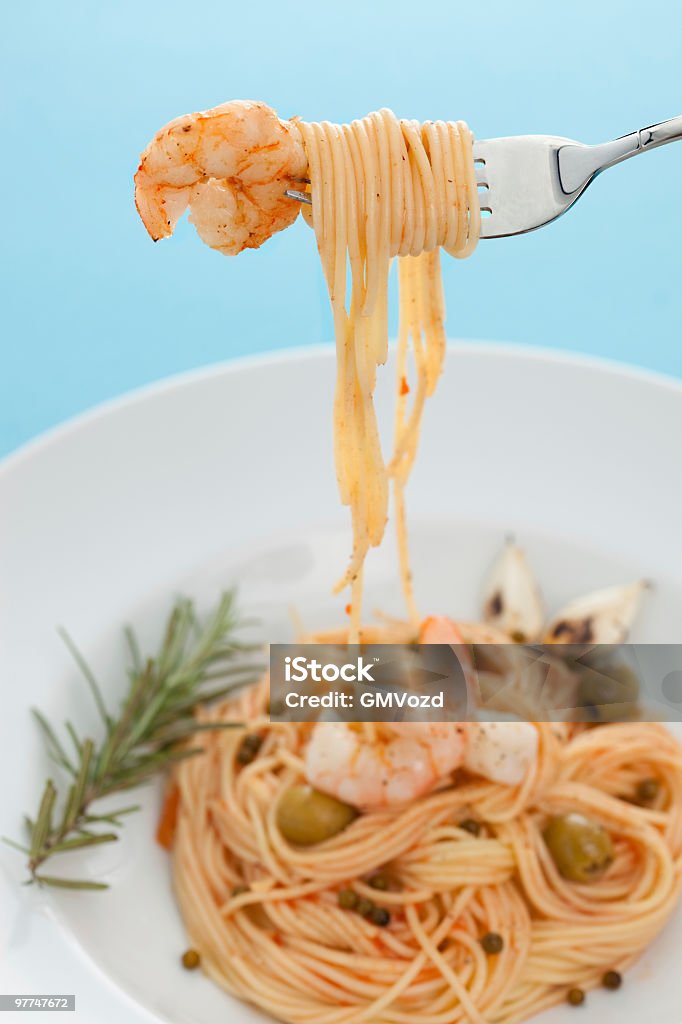 Delicioso Espaguete com camarão - Foto de stock de Alecrim royalty-free