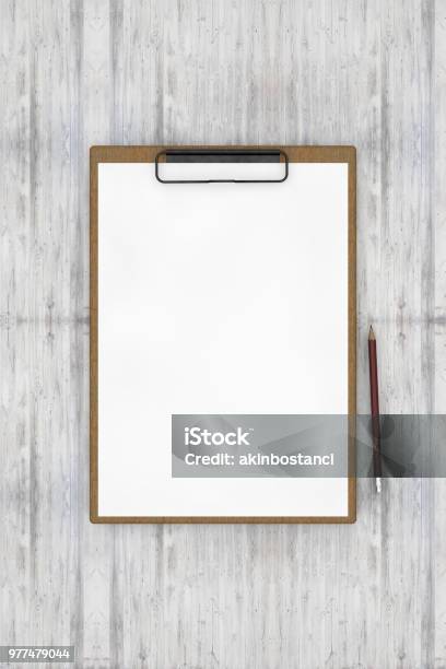 Clipboard Note Paper On Wooden Background With A Pen Stock Photo - Download Image Now