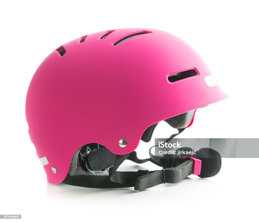 Casque de vélo rose isolé sur fond blanc. - Photo de Casque de vélo libre de droits