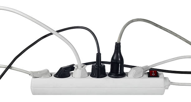 ホワイト複数のソケットおよびプラグ - extension cord push button cable electric plug ストックフォトと画像
