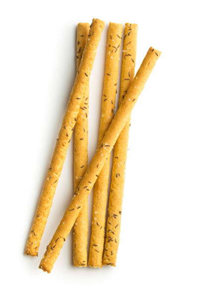 Salty pretzel sticks Salty pretzel sticks isolated on white background. Top view. breadstick stock pictures, royalty-free photos & images