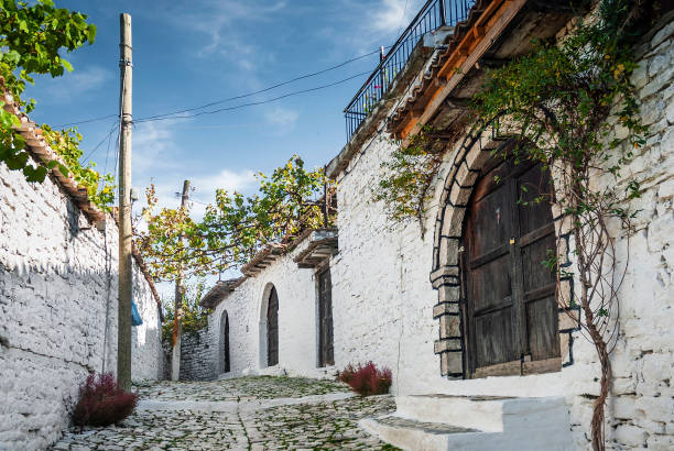 cobbled street in berat old town in albania cobbled street in berat old town in albania berat stock pictures, royalty-free photos & images