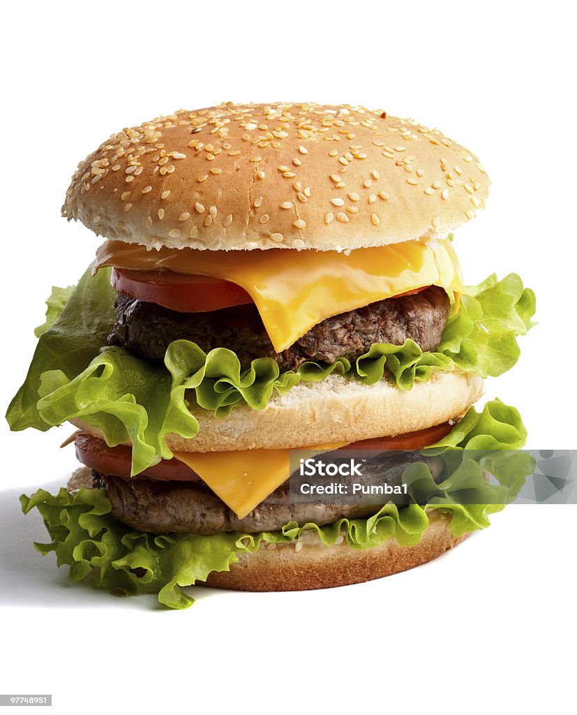 Большой свежие вкусные домашние двойные Гамбургер - Стоковые фото Американская культура роялти-фри