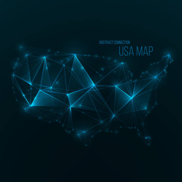 米国のデジタルの web マップ。グローバル ネットワーク接続 - network connection plug点のイラスト素材／クリップアート素材／マンガ素材／アイコン素材