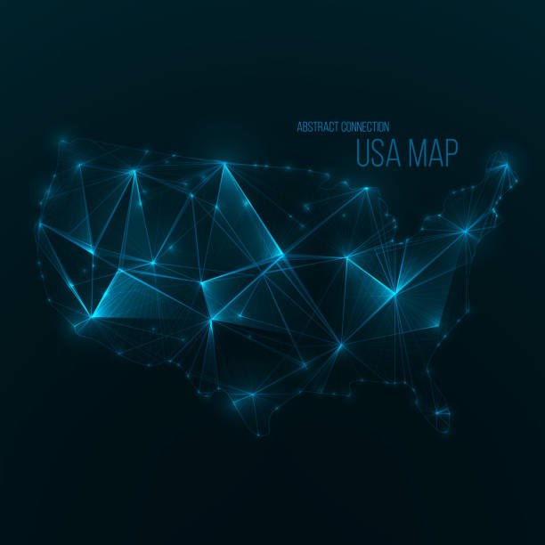 цифровая веб-карта сша. глобальное сетевое соединение - map data social media technology stock illustrations