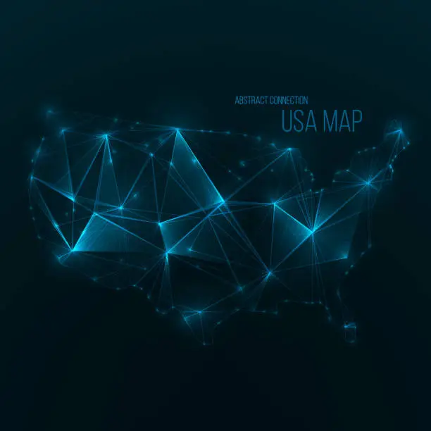 Vector illustration of Digital web map of USA. Global network connection