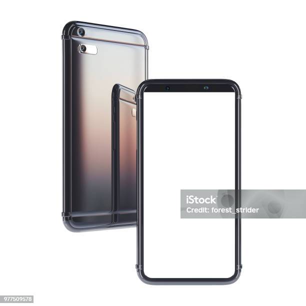 Smartphone Bezelless Template Stock Photo - Download Image Now - Mobile Phone, Back, Front View