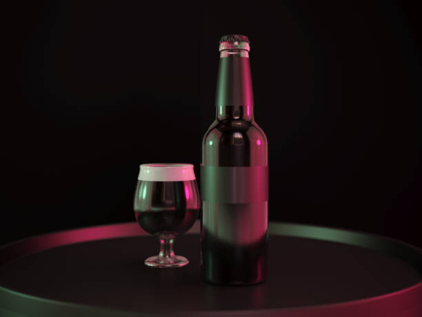 Dark Beer, bottle and glass on black