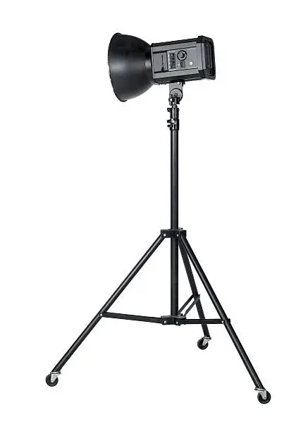 professional studio flashlight on stand isolated on white with clipping path