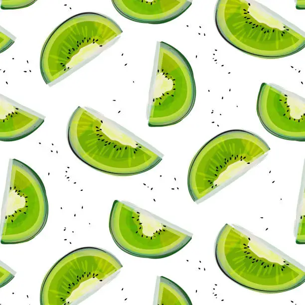 Photo of Vector hand drawn abstract tropical pattern of exotic fruit kiwi. Green fruit illustration. Bright kivi desert abstract drawing. Tropical vegeterian food design element