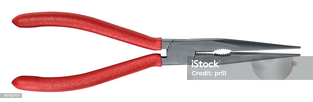 red handled flat pliers studio photography of flat pliers in white back Alloy Stock Photo